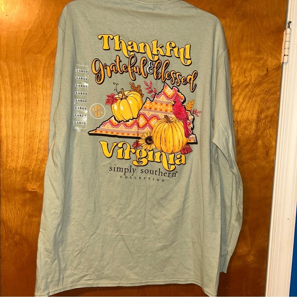 New Simply Southern Special Edition VIRGINIA THANKFUL Grateful Blessed tshirt L